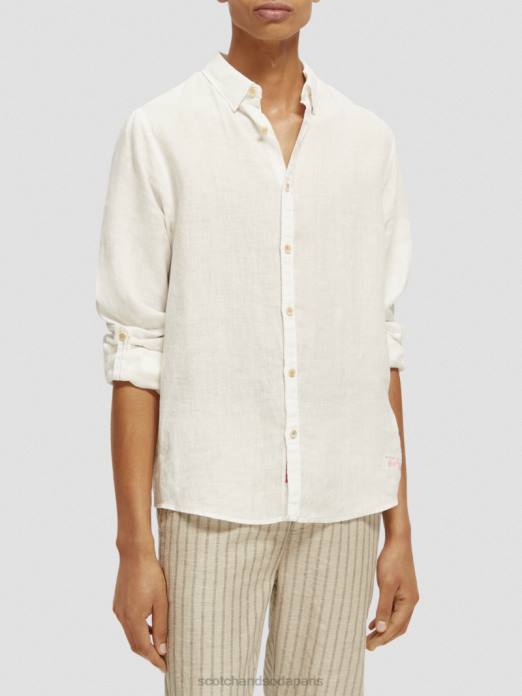 Scotch & Soda Hommes chemise en lin avec ajustements aux manches blanc vêtements 4HB4294