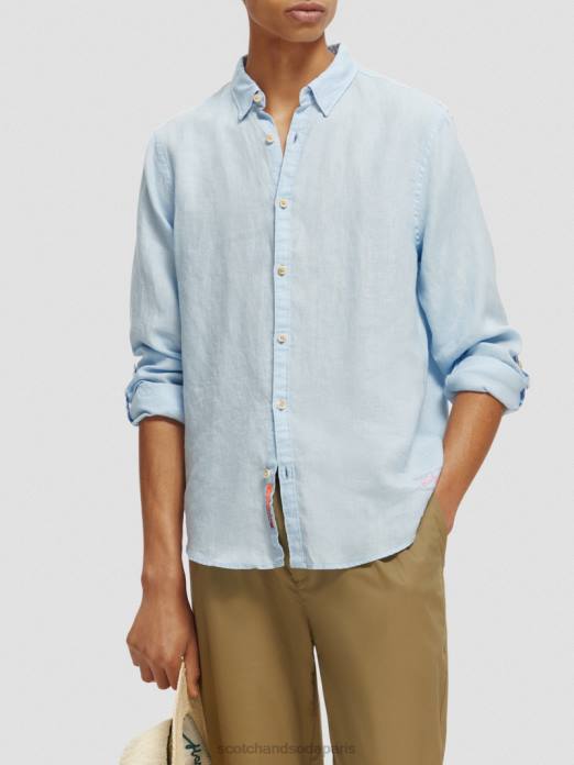 Scotch & Soda Hommes chemise en lin avec ajustements aux manches ciel vêtements 4HB4287