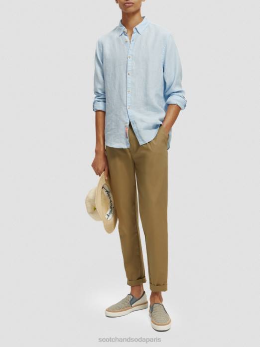 Scotch & Soda Hommes chemise en lin avec ajustements aux manches ciel vêtements 4HB4287