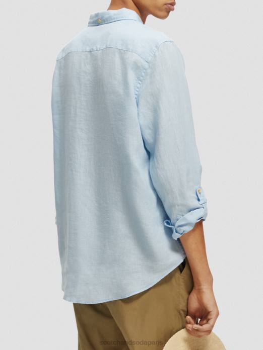 Scotch & Soda Hommes chemise en lin avec ajustements aux manches ciel vêtements 4HB4287