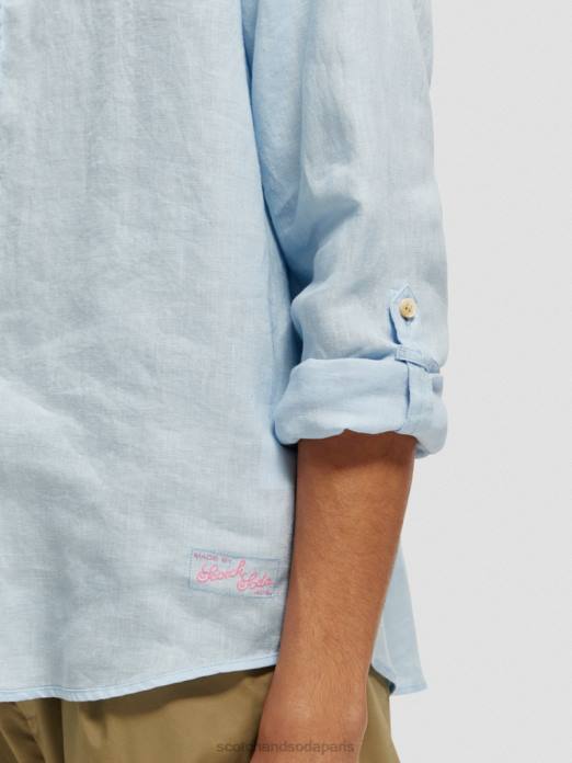 Scotch & Soda Hommes chemise en lin avec ajustements aux manches ciel vêtements 4HB4287