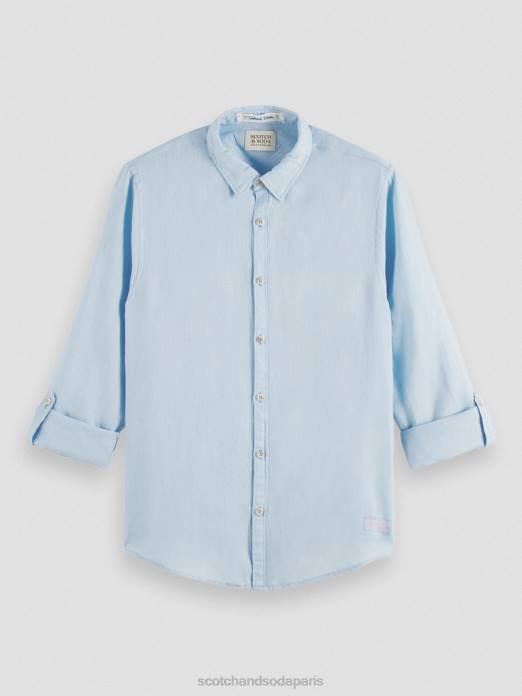 Scotch & Soda Hommes chemise en lin avec ajustements aux manches ciel vêtements 4HB4287