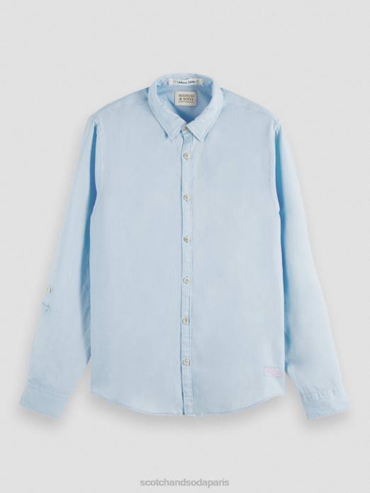 Scotch & Soda Hommes chemise en lin avec ajustements aux manches ciel vêtements 4HB4287