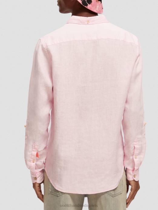 Scotch & Soda Hommes chemise en lin avec ajustements aux manches rose vêtements 4HB4290