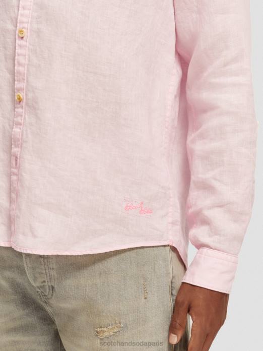 Scotch & Soda Hommes chemise en lin avec ajustements aux manches rose vêtements 4HB4290