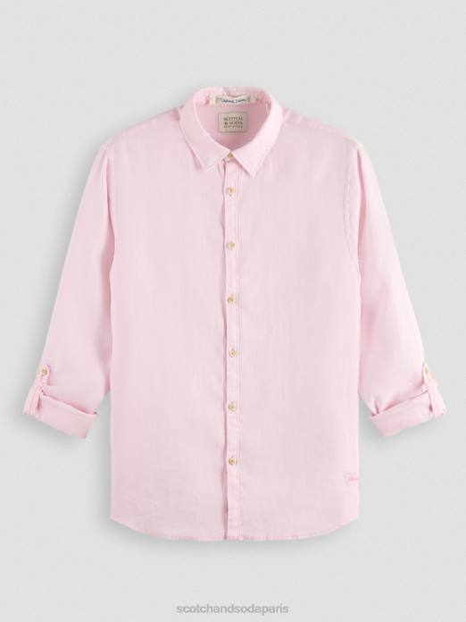 Scotch & Soda Hommes chemise en lin avec ajustements aux manches rose vêtements 4HB4290