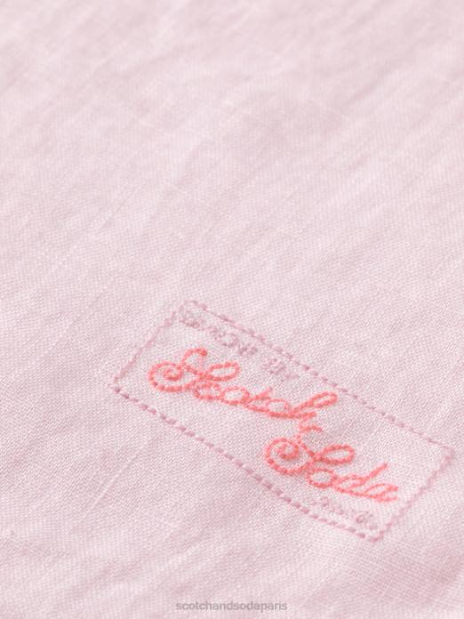 Scotch & Soda Hommes chemise en lin avec ajustements aux manches rose vêtements 4HB4290