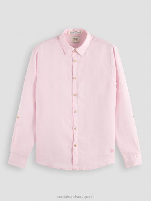 Scotch & Soda Hommes chemise en lin avec ajustements aux manches rose vêtements 4HB4290