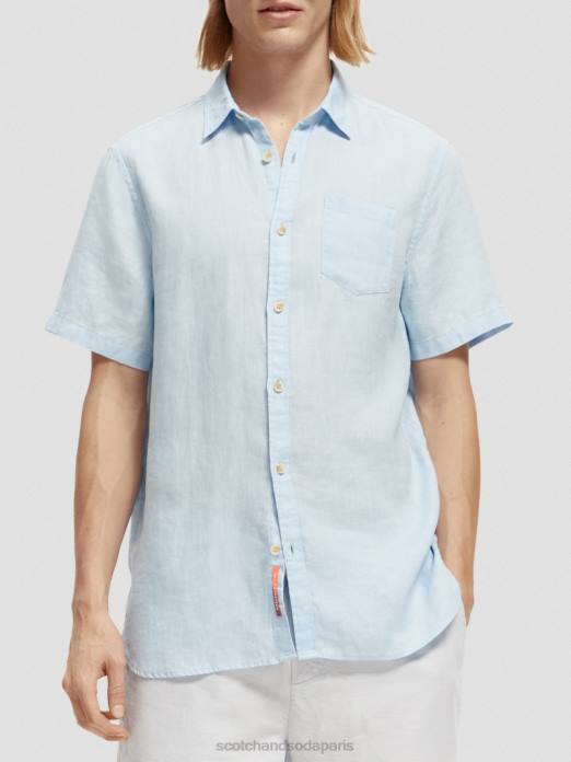 Scotch & Soda Hommes chemise en lin à poches ciel vêtements 4HB4339