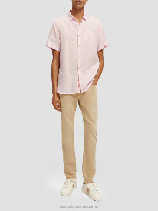 Scotch & Soda Hommes chemise en lin à poches rose vêtements 4HB4342