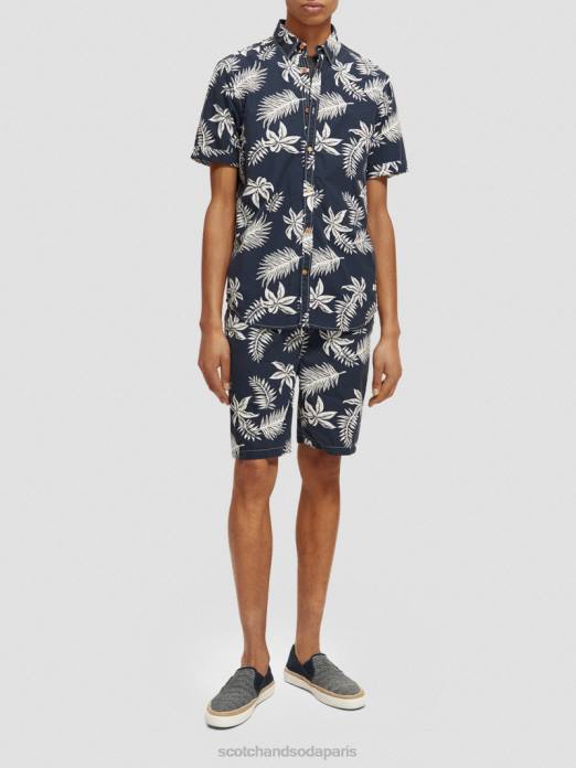 Scotch & Soda Hommes chemise en popeline imprimée coupe classique feuille marine vêtements 4HB4332