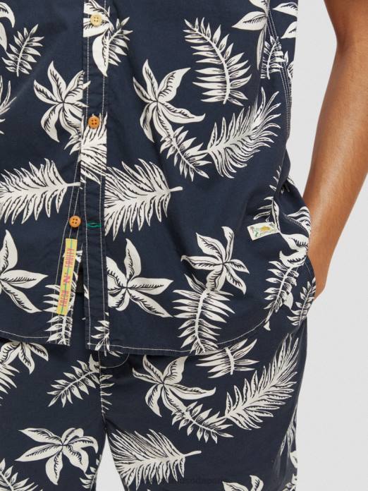 Scotch & Soda Hommes chemise en popeline imprimée coupe classique feuille marine vêtements 4HB4332
