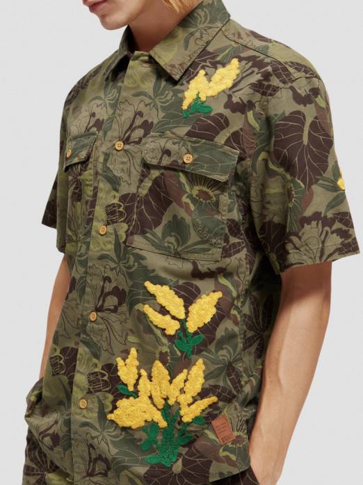 Scotch & Soda Hommes chemise en sergé imprimé à broderies camouflage floral vêtements 4HB4328