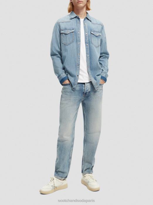 Scotch & Soda Hommes chemise western en denim réparé coupe classique indigo lavé vêtements 4HB4303