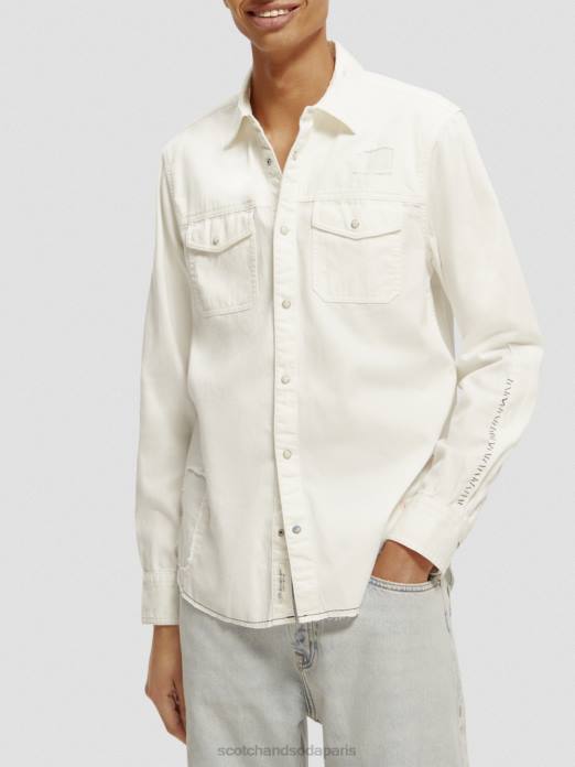 Scotch & Soda Hommes réparer une chemise en jean western détaillée blanc cassé vêtements 4HB4346