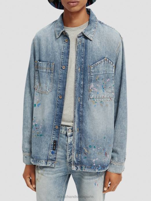Scotch & Soda Hommes surchemise en jean à détails de peinture indigo lavé vêtements 4HB4313