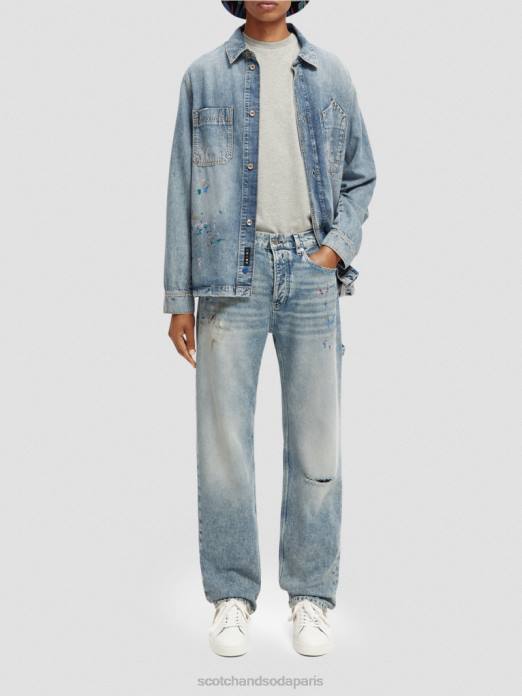Scotch & Soda Hommes surchemise en jean à détails de peinture indigo lavé vêtements 4HB4313