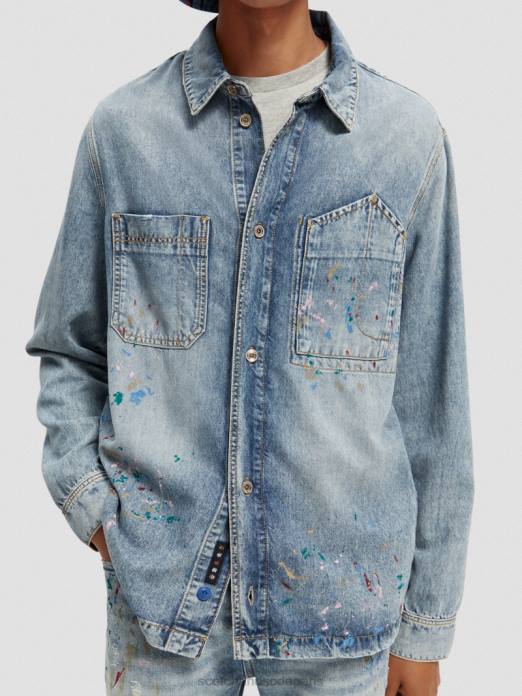 Scotch & Soda Hommes surchemise en jean à détails de peinture indigo lavé vêtements 4HB4313