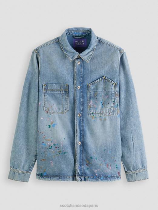 Scotch & Soda Hommes surchemise en jean à détails de peinture indigo lavé vêtements 4HB4313