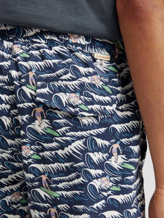 Scotch & Soda Hommes short de bain long imprimé vague bleue surf aop vêtements 4HB4678