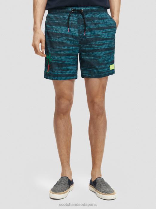 Scotch & Soda Hommes short de bain mi-long imprimé bande bleue vêtements 4HB4690