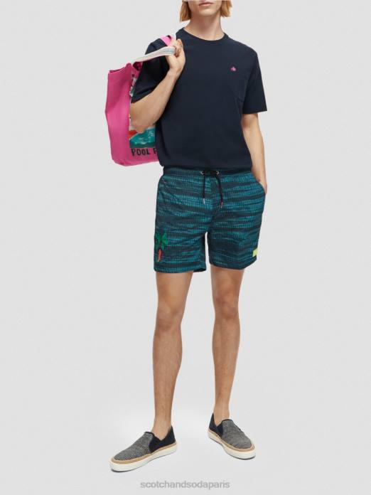 Scotch & Soda Hommes short de bain mi-long imprimé bande bleue vêtements 4HB4690