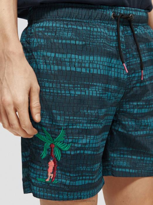Scotch & Soda Hommes short de bain mi-long imprimé bande bleue vêtements 4HB4690