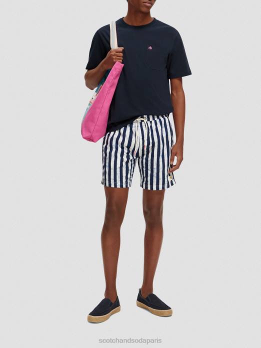 Scotch & Soda Hommes short de bain mi-long imprimé rayure tie-dye bleue vêtements 4HB4679