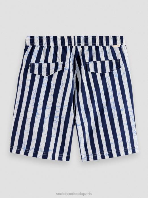 Scotch & Soda Hommes short de bain mi-long imprimé rayure tie-dye bleue vêtements 4HB4679