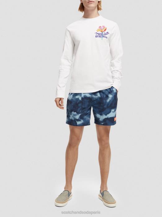 Scotch & Soda Hommes short de bain mi-long imprimé tie-dye teinture de cravate bleu marine vêtements 4HB4689