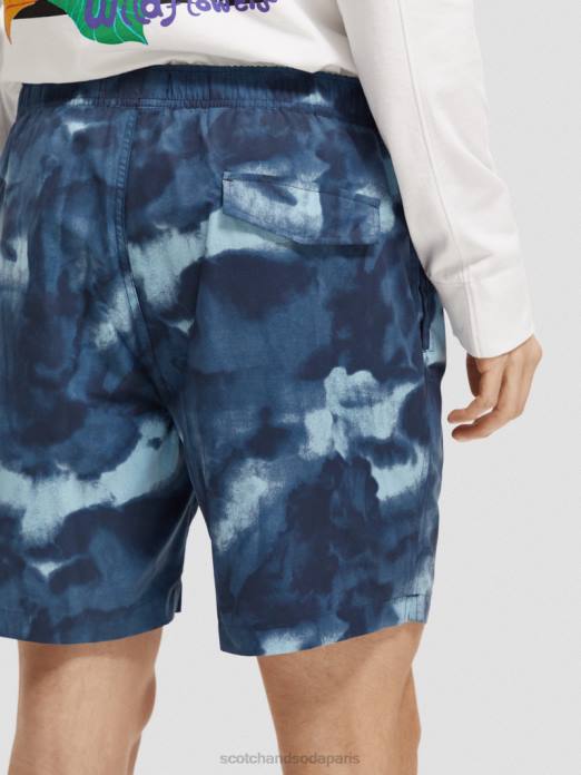 Scotch & Soda Hommes short de bain mi-long imprimé tie-dye teinture de cravate bleu marine vêtements 4HB4689