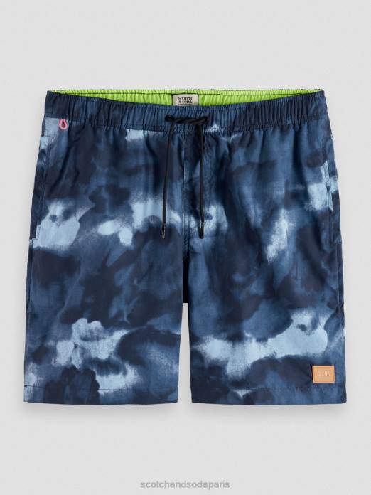 Scotch & Soda Hommes short de bain mi-long imprimé tie-dye teinture de cravate bleu marine vêtements 4HB4689