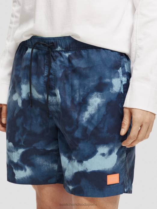 Scotch & Soda Hommes short de bain mi-long imprimé tie-dye teinture de cravate bleu marine vêtements 4HB4689