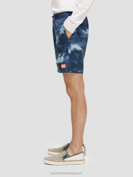Scotch & Soda Hommes short de bain mi-long imprimé tie-dye teinture de cravate bleu marine vêtements 4HB4689