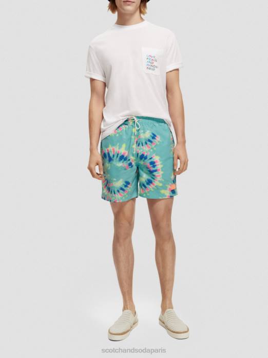 Scotch & Soda Hommes short de bain mi-long imprimé tie-dye teinture de cravate de fleur de menthe vêtements 4HB4685