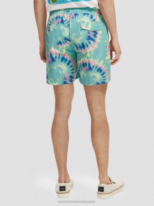 Scotch & Soda Hommes short de bain mi-long imprimé tie-dye teinture de cravate de fleur de menthe vêtements 4HB4685
