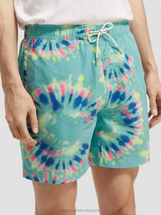 Scotch & Soda Hommes short de bain mi-long imprimé tie-dye teinture de cravate de fleur de menthe vêtements 4HB4685