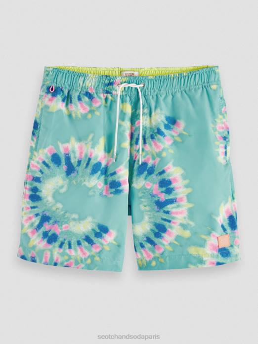 Scotch & Soda Hommes short de bain mi-long imprimé tie-dye teinture de cravate de fleur de menthe vêtements 4HB4685