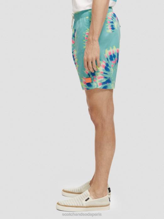 Scotch & Soda Hommes short de bain mi-long imprimé tie-dye teinture de cravate de fleur de menthe vêtements 4HB4685
