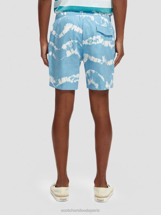 Scotch & Soda Hommes short de bain mi-long imprimé tie-dye tie-dye bleu mer vêtements 4HB4687
