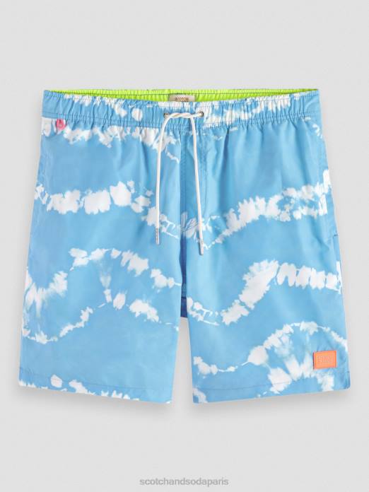 Scotch & Soda Hommes short de bain mi-long imprimé tie-dye tie-dye bleu mer vêtements 4HB4687