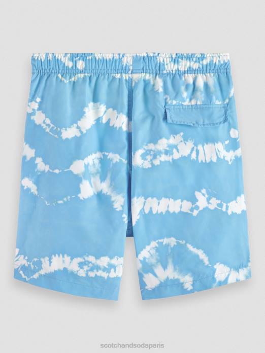 Scotch & Soda Hommes short de bain mi-long imprimé tie-dye tie-dye bleu mer vêtements 4HB4687