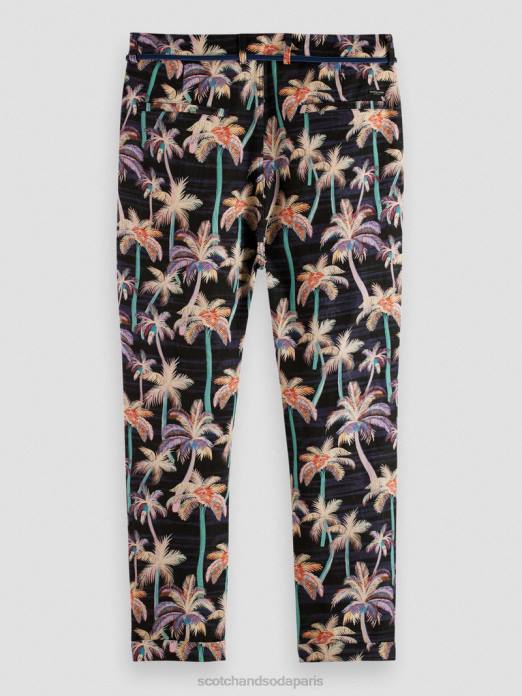 Scotch & Soda Hommes le chino plissé imprimé twilt palmier aop noir vêtements 4HB4500