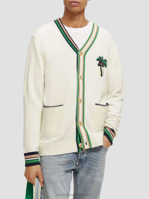 Scotch & Soda Hommes cardigan brodé à col V jean blanc vêtements 4HB4635
