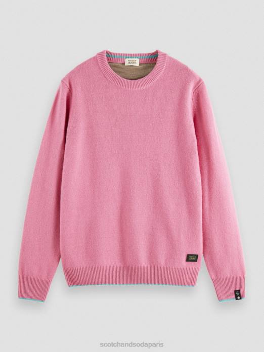 Scotch & Soda Hommes pull ras du cou en cachemire à bords contrastants rose mélangé vêtements 4HB4639