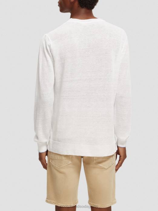 Scotch & Soda Hommes pull ras du cou en lin mélangé blanc vêtements 4HB4652