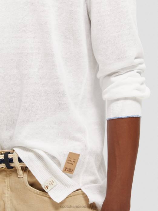 Scotch & Soda Hommes pull ras du cou en lin mélangé blanc vêtements 4HB4652
