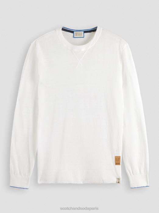 Scotch & Soda Hommes pull ras du cou en lin mélangé blanc vêtements 4HB4652