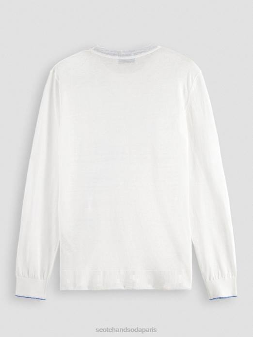 Scotch & Soda Hommes pull ras du cou en lin mélangé blanc vêtements 4HB4652