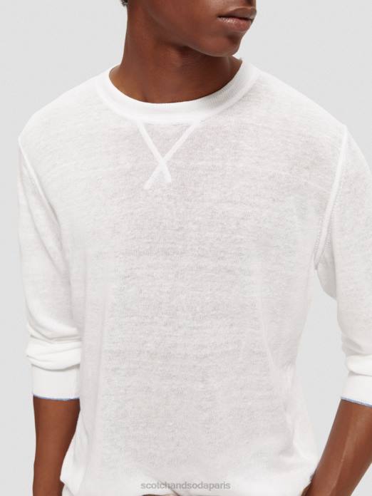 Scotch & Soda Hommes pull ras du cou en lin mélangé blanc vêtements 4HB4652